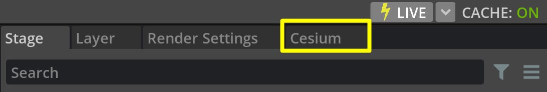 Cesium for Omniverse tutorial: Open the Cesium window by selecting the Cesium tab on the right sidebar.