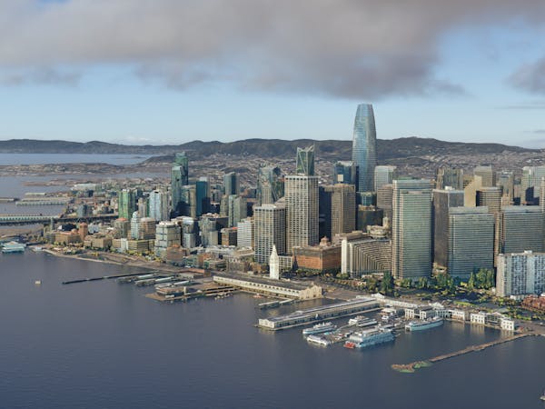 High-resolution Photogrammetry of San Francisco captured by Aerometrex and visualized with Cesium for Omniverse.