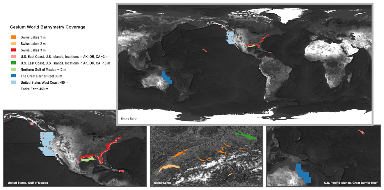 Coverage map for Cesium World Bathymetry